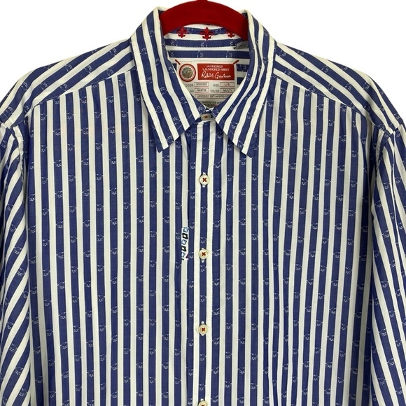 Robert Graham Men's Freshly Laundered Shirt Blue & White Striped Patchwork Sz L - Picture 3 of 16